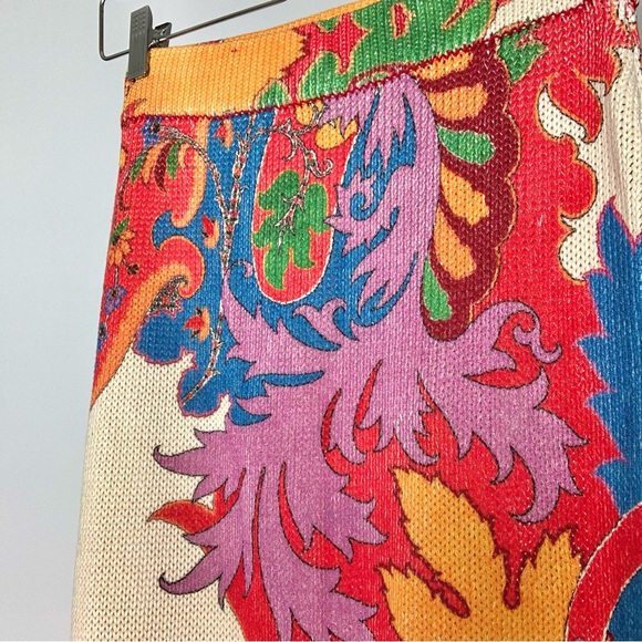 Etro Italy Silk Linen Slit Knit Stretch Pull on Midi Body Cone Skirt EU38 US4 - Picture 5 of 8